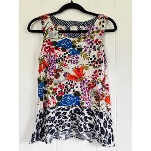 Anthropologie Postmark Mixed Floral Polka Dot Print Sleeveless Top Medium